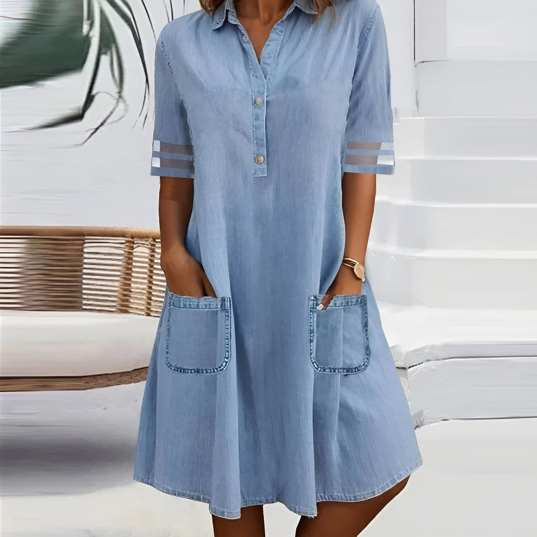 Selvia™ – Light Denim Pocket Shirt Dress