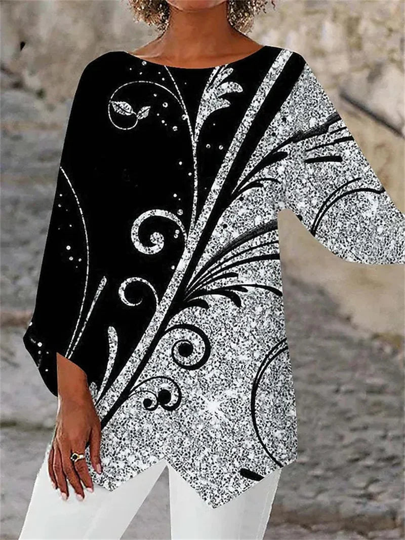 Zamira™ - Round Neck And Long Sleeve Printed Shirt