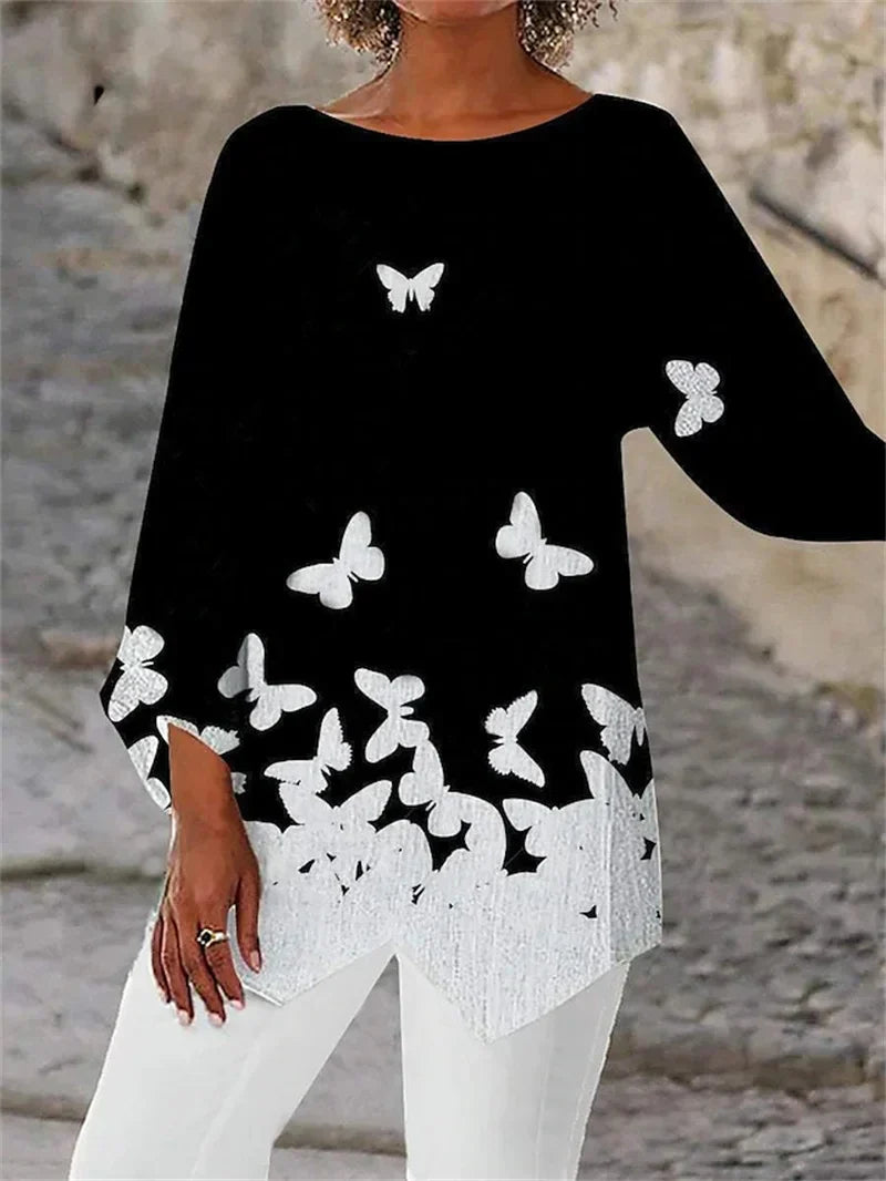 Zamira™ - Round Neck And Long Sleeve Printed Shirt