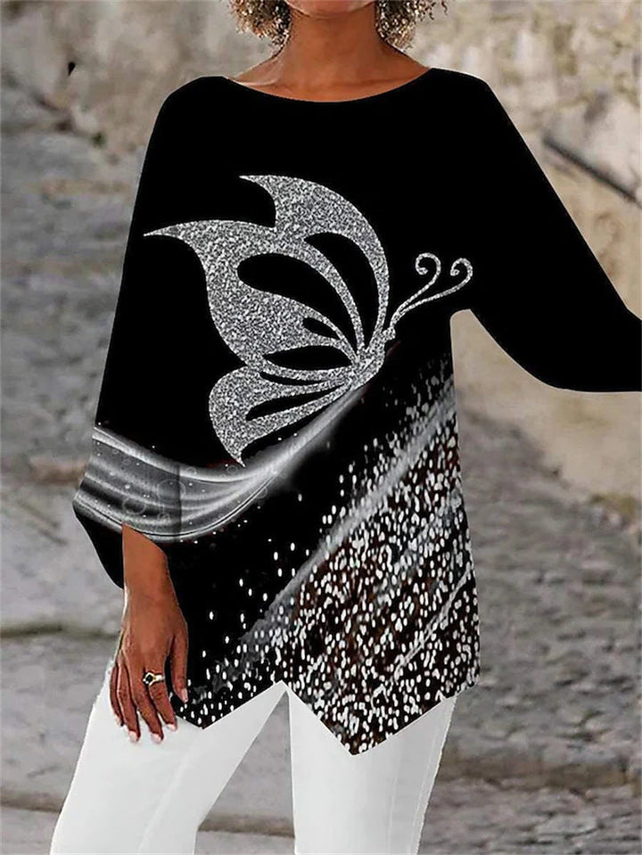 Zamira™ - Round Neck And Long Sleeve Printed Shirt