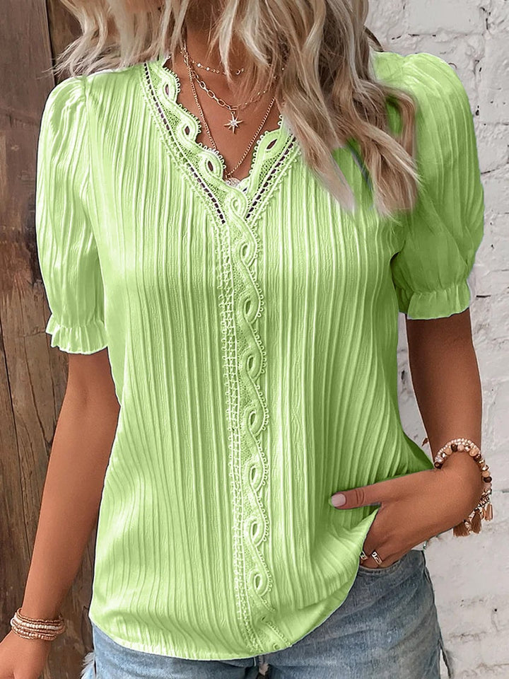 Elis™ V Neck Plain Lace Elegant Shirt