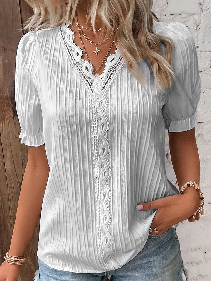 Elis™ V Neck Plain Lace Elegant Shirt