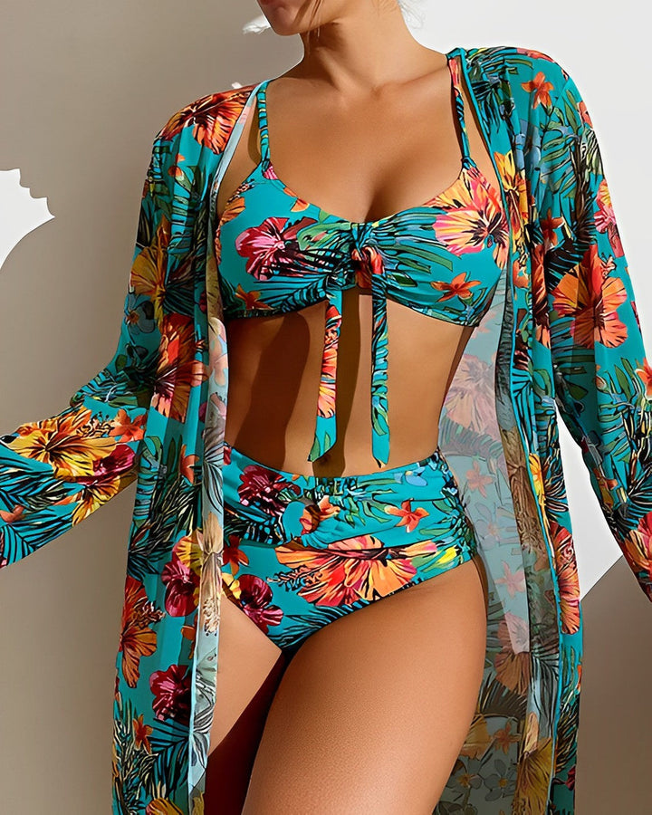 Floriana™ - Tropical Print Bikini Set with Cover-Up