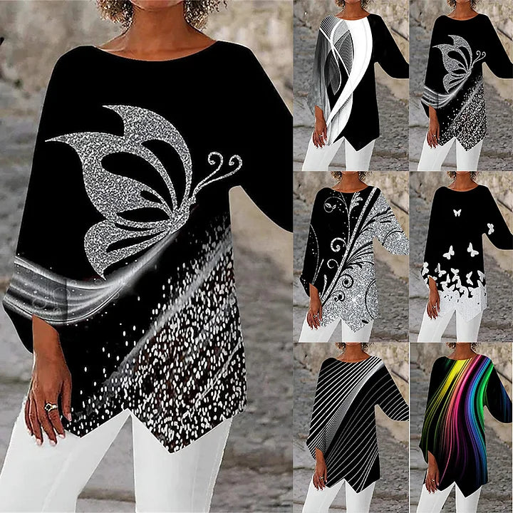Zamira™ - Round Neck And Long Sleeve Printed Shirt