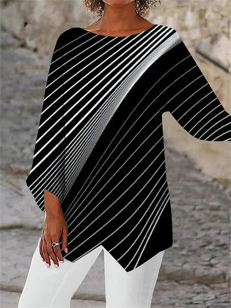 Zamira™ - Round Neck And Long Sleeve Printed Shirt