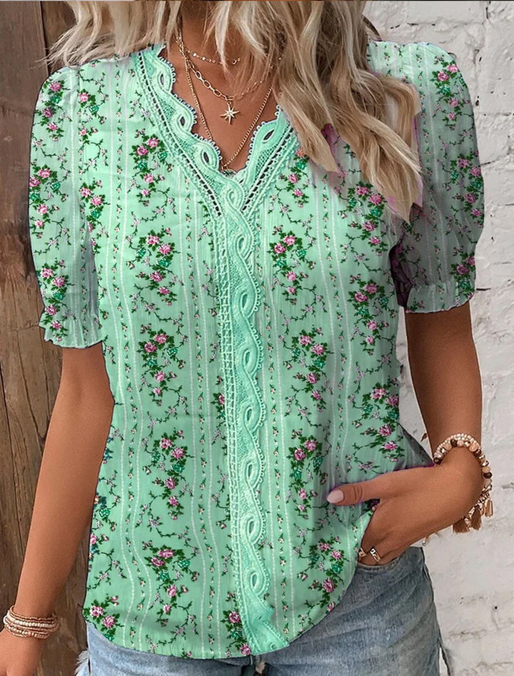 Elis™ V Neck Plain Lace Elegant Shirt