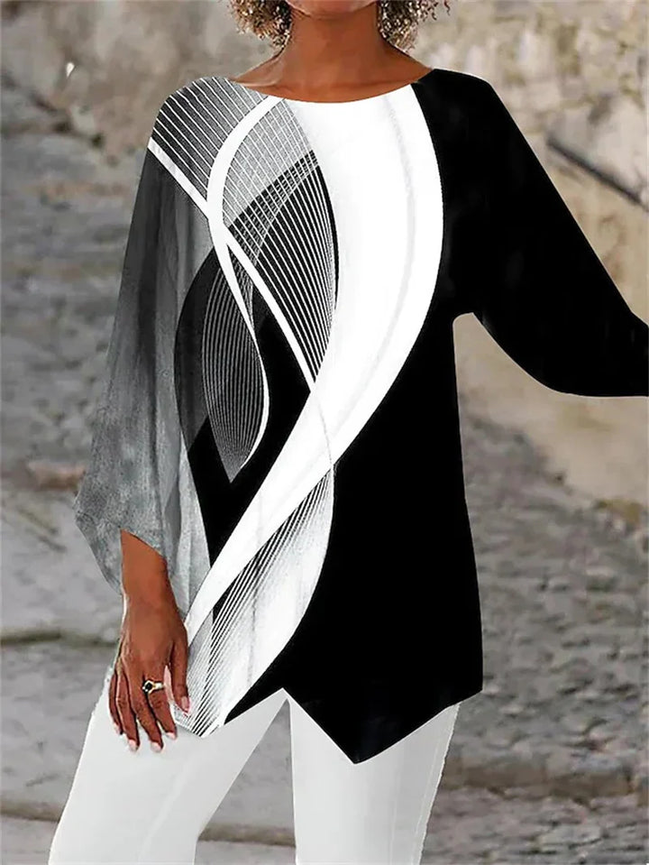 Zamira™ - Round Neck And Long Sleeve Printed Shirt