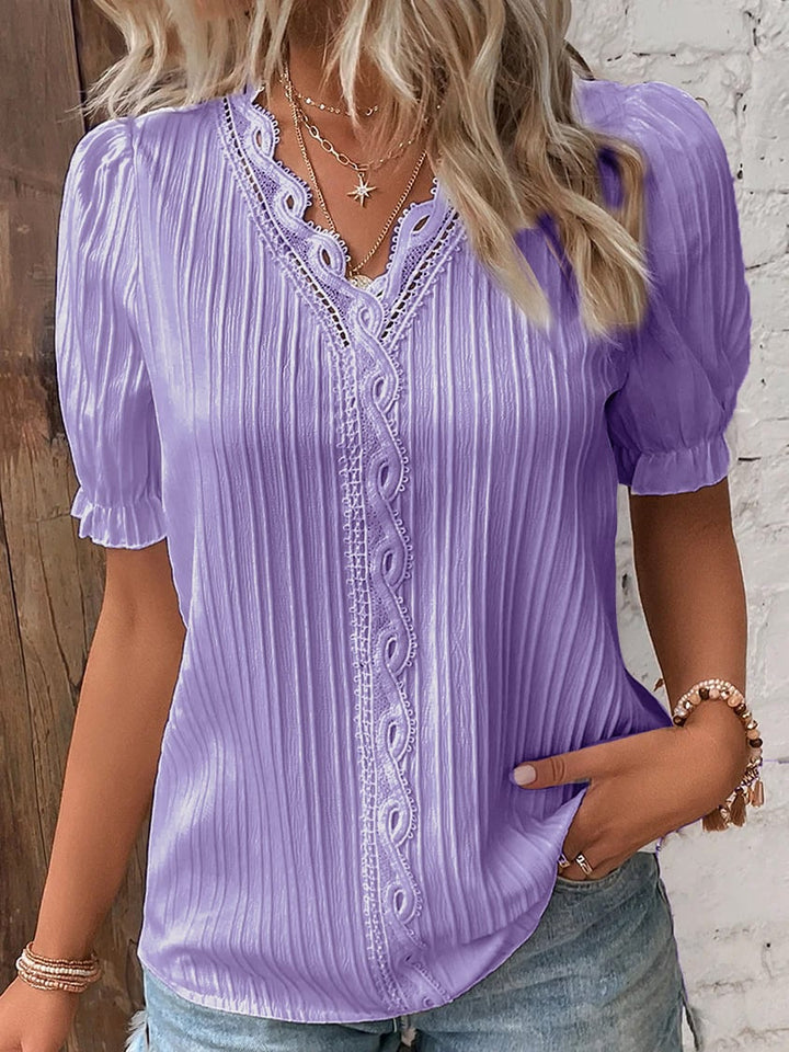 Elis™ V Neck Plain Lace Elegant Shirt