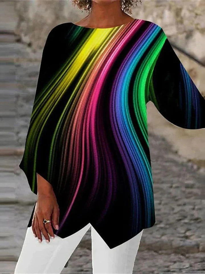 Zamira™ - Round Neck And Long Sleeve Printed Shirt